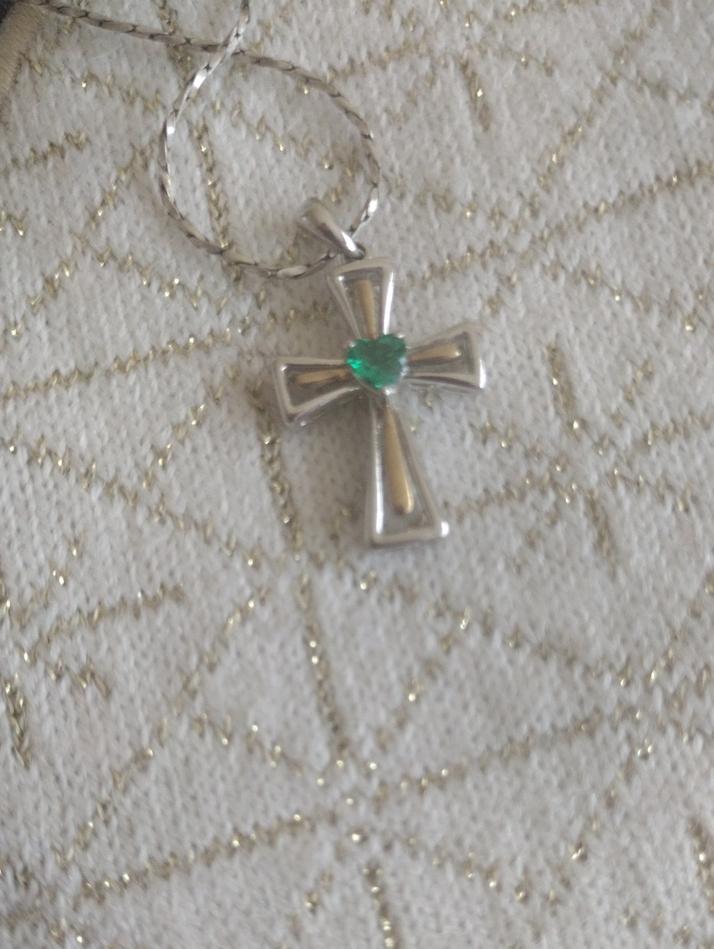 Sterling Silver Emerald Heart Cross Necklace - Picture 9 of 9